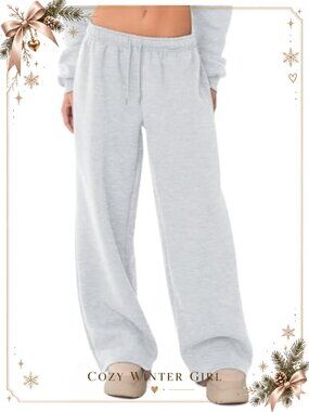 Fleece Lined Wide Leg Sweatpants Baggy Athletic Lounge Pants with Pockets